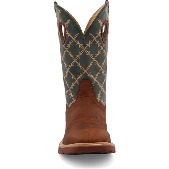 Twisted X Men's CellStretch 12" Square Toe Pull On Western Work Boot - Mocha & Slate - MXB0005 - Overlook Boots