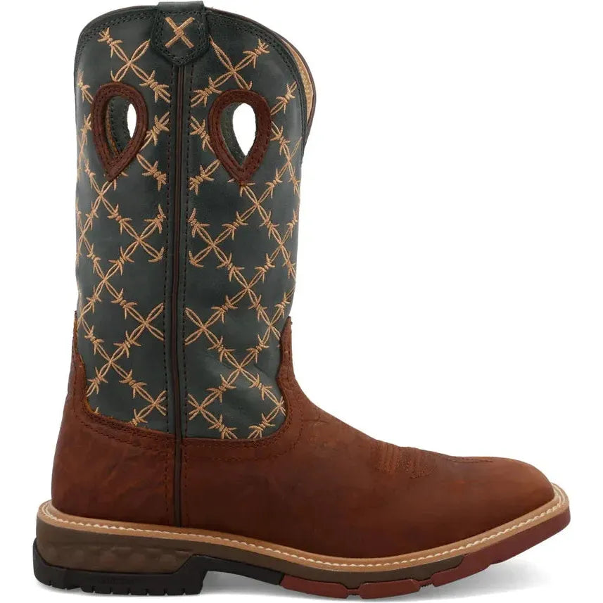 Twisted X Men's CellStretch 12" Square Toe Pull On Western Work Boot - Mocha & Slate - MXB0005 7 / Medium / Brown - Overlook Boots