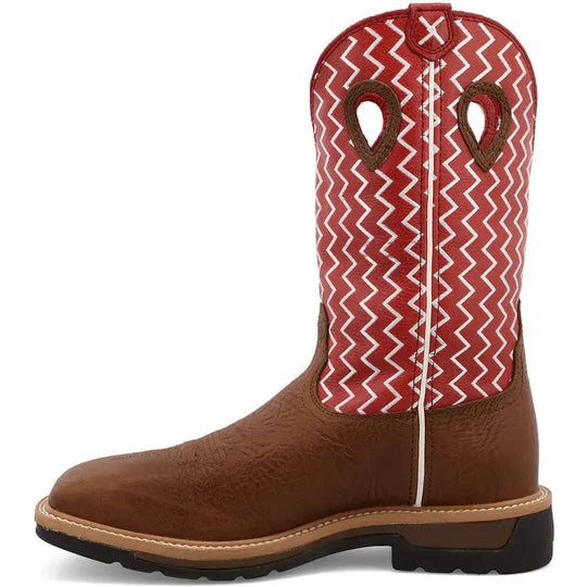 Twisted X Men's Lite 12" Steel Toe Moisture Wicking Western Work Boot - Distressed Saddle Shoulder & Cherry - MLCS001 - Overlook Boots