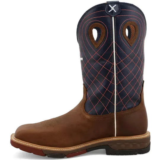 Twisted X Men's CellStretch 12" Alloy Toe Waterproof Western Work Boot - Mocha & Navy - MXBAW01 - Overlook Boots