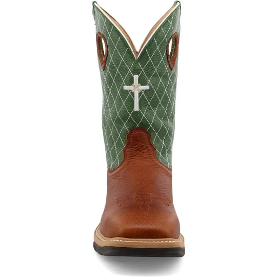 Twisted X Men's Lite 12" Steel Toe Moisture Wicking Western Work Boot - Cognac Glazed Pebble & Lime - MLCS002 - Overlook Boots