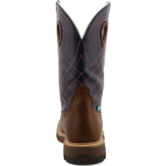 Twisted X Men's CellStretch 12" Alloy Toe Waterproof Western Work Boot - Mocha & Navy - MXBAW01 - Overlook Boots