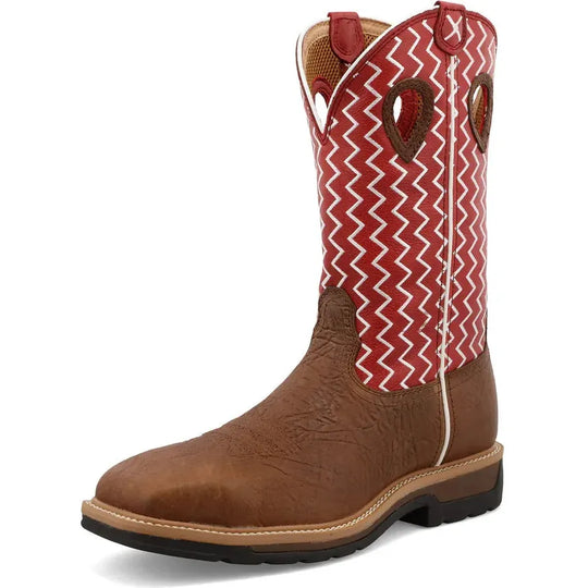 Twisted X Men's Lite 12" Steel Toe Moisture Wicking Western Work Boot - Distressed Saddle Shoulder & Cherry - MLCS001 - Overlook Boots