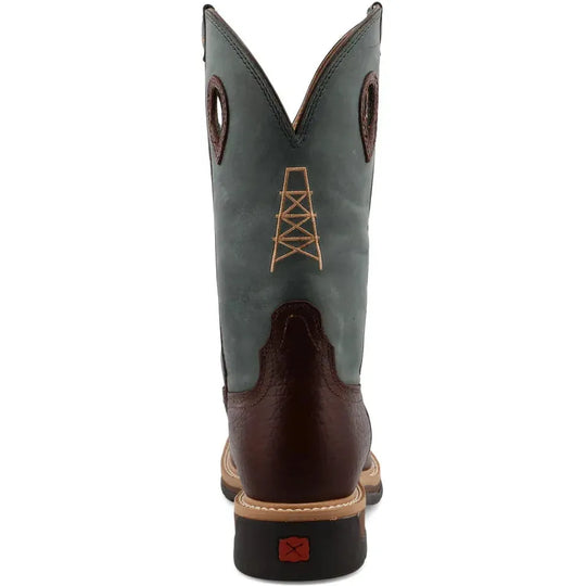 Twisted X Men's Lite 12" Steel Toe Moisture Wicking Western Work Boot - Oiled Cognac & Blue - MLCS006 - Overlook Boots