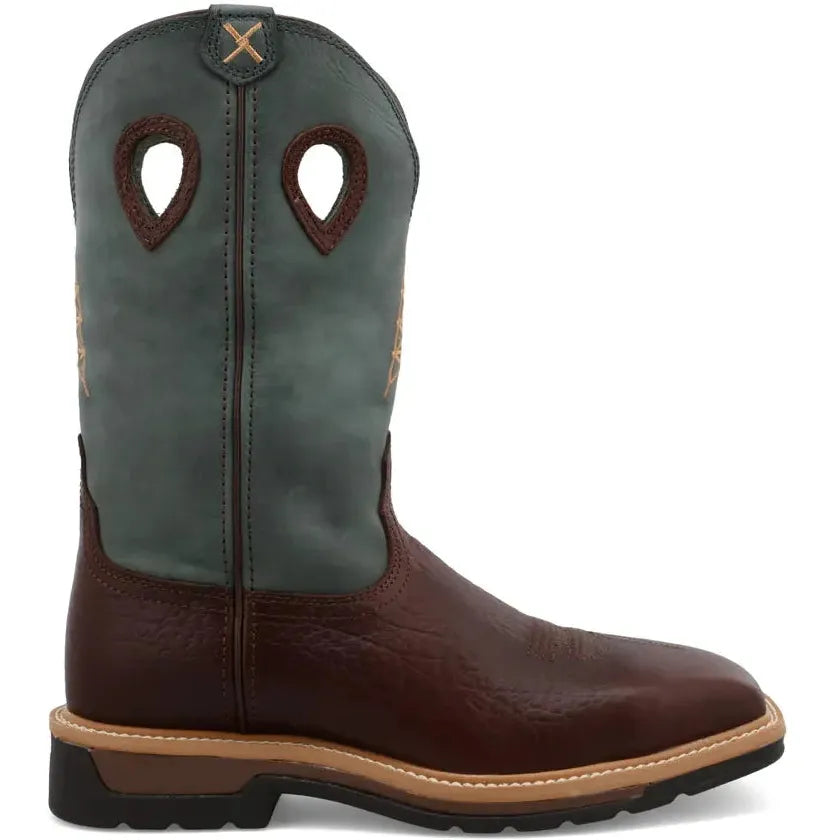 Twisted X Men's Lite 12" Steel Toe Moisture Wicking Western Work Boot - Oiled Cognac & Blue - MLCS006 7 / Medium / Brown - Overlook Boots