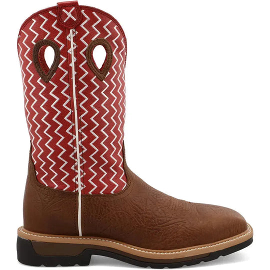 Twisted X Men's Lite 12" Steel Toe Moisture Wicking Western Work Boot - Distressed Saddle Shoulder & Cherry - MLCS001 7 / Medium / Brown - Overlook Boots