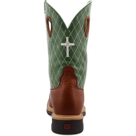 Twisted X Men's Lite 12" Steel Toe Moisture Wicking Western Work Boot - Cognac Glazed Pebble & Lime - MLCS002 - Overlook Boots