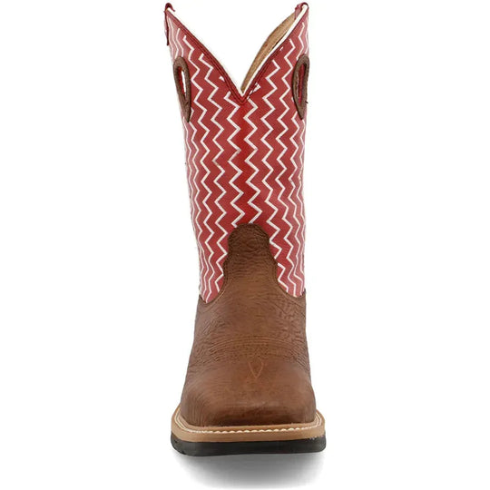 Twisted X Men's Lite 12" Steel Toe Moisture Wicking Western Work Boot - Distressed Saddle Shoulder & Cherry - MLCS001 - Overlook Boots