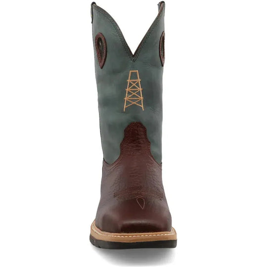 Twisted X Men's Lite 12" Steel Toe Moisture Wicking Western Work Boot - Oiled Cognac & Blue - MLCS006 - Overlook Boots