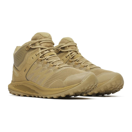 Merrell Tactical Men's Nova 3 Mid Tactical Waterproof Wide Work Boot - Dark Coyote - J005051W 3.5 / Wide / Dark Coyote - Overlook Boots