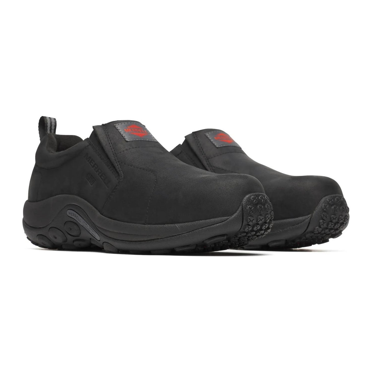 Merrell Work Men's Jungle Moc Leather Hi-Vis Carbon Fiber Toe Waterproof Static Dissipative Wide Work Shoe - Black - J008007W 7 / Wide / Black - Overlook Boots