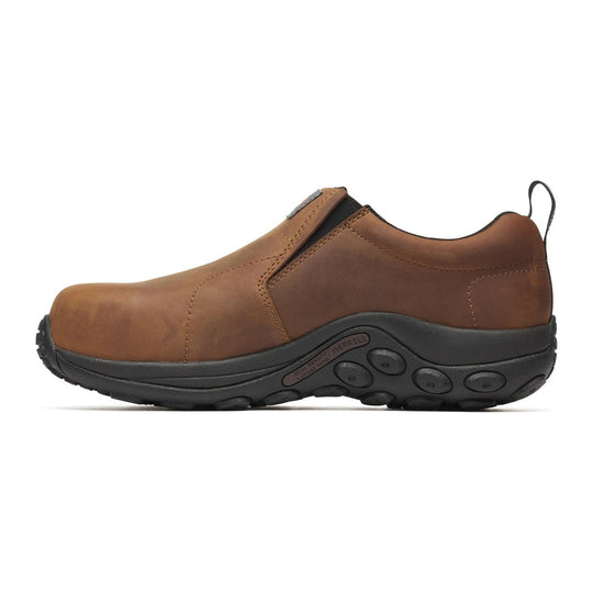 Merrell Work Men's Jungle Moc Leather Hi-Vis Carbon Fiber Toe Waterproof Static Dissipative Wide Work Shoe - Brown - J008037W - Overlook Boots
