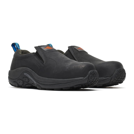 Merrell Work Men's Jungle Moc Leather Composite Toe Waterproof Slip Resistant Wide Work Shoe - Black - J099317W 7 / Wide / Black - Overlook Boots