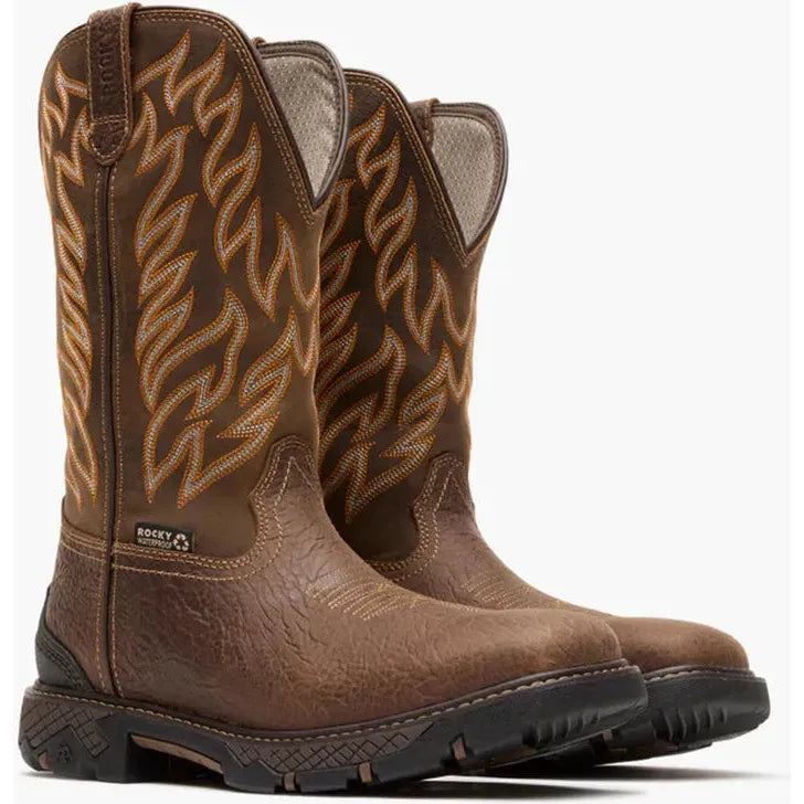 Rocky Men's Ironhawk 12" Square Toe Waterproof Western Work Boot - Brown - RKW0467 - Overlook Boots