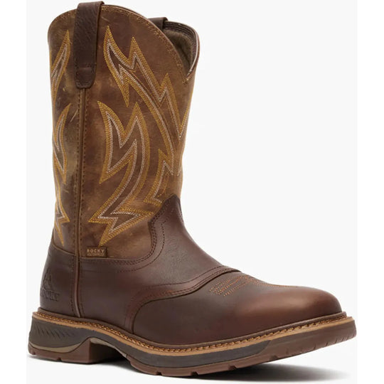 Rocky Men's Ride Lte 11" Waterproof Slip Resist Western Work Boot- Brown- RKW0476 7 / Medium / Brown - Overlook Boots
