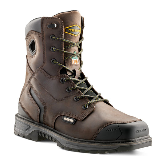 Terra Men's Stockton Square Toe 8" Composite Toe Waterproof Safety Work Boot - Dark Brown - 1099DB 7 / Wide / Dark Brown - Overlook Boots
