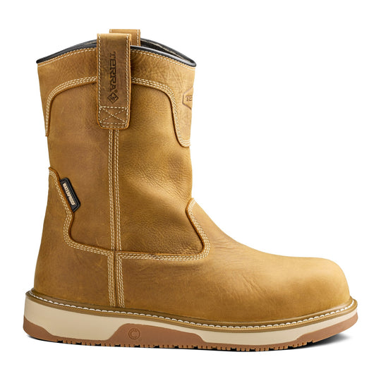 Terra Men's Ironstone Round Toe Pull-On Composite Toe Waterproof Safety Work Boot - Tan - 1163TN - Overlook Boots