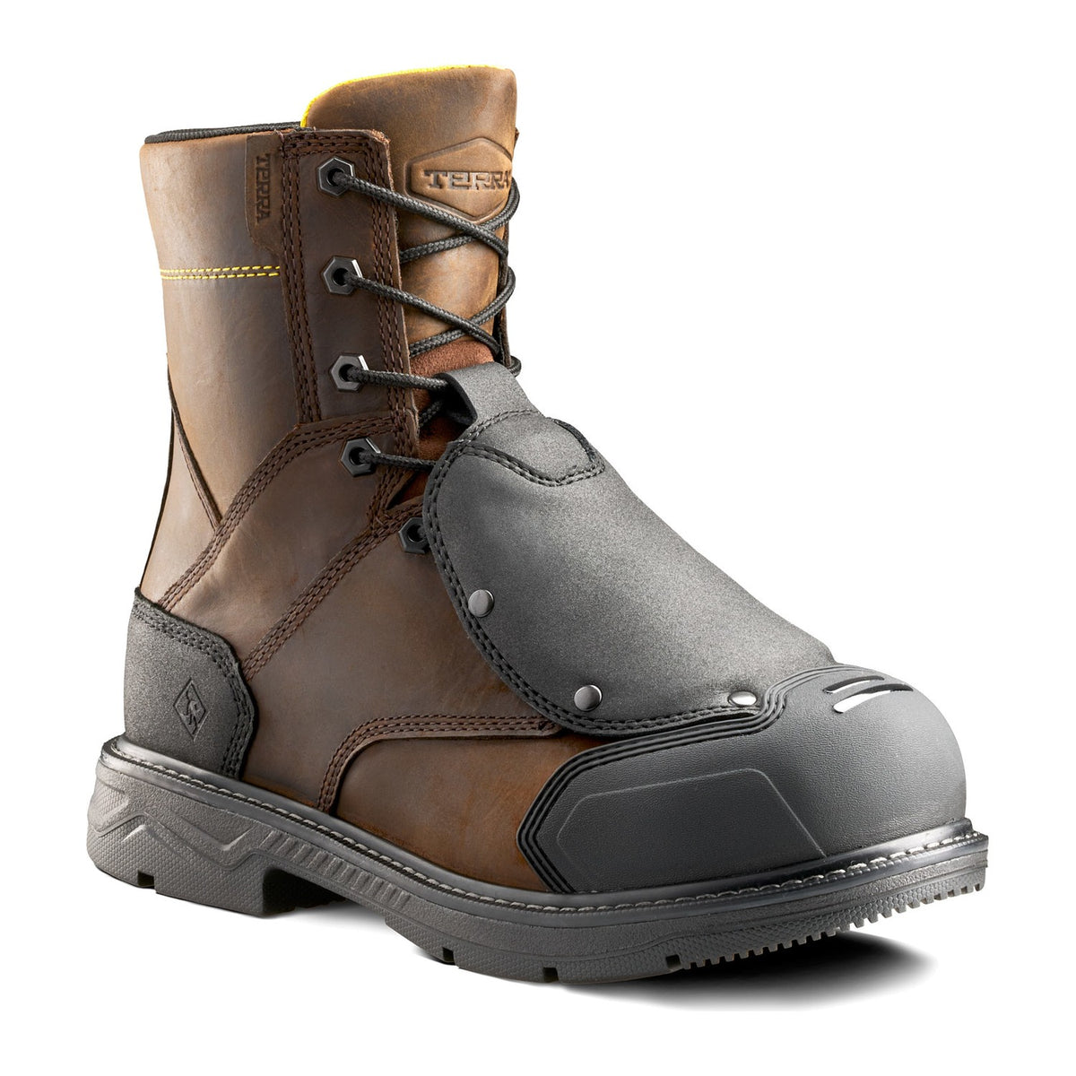 Terra Men's Patton 8" Aluminum Toe External Met Guard Safety Work Boot - Dark Brown - 1314DB 3 / Wide / Dark Brown - Overlook Boots