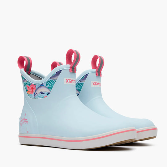 Xtratuf Ankle Deck Boot Women's 6" WP Outdoor Boot - Blue / Dolphin Floral - XWABGH21 - Overlook Boots