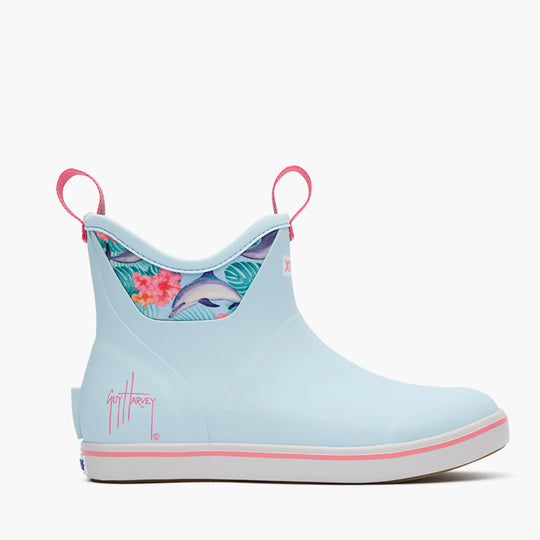 Xtratuf Ankle Deck Boot Women's 6" WP Outdoor Boot - Blue / Dolphin Floral - XWABGH21 5 / Medium / Blue / Dolphin Floral - Overlook Boots