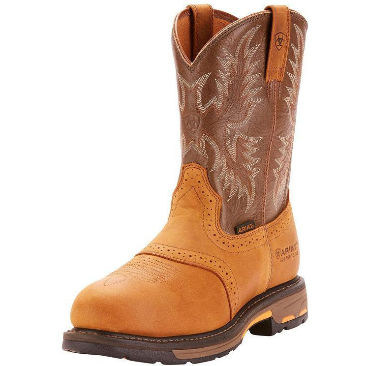 Ariat Men's WorkHog Pull-On Ct 10" Composite Toe Western Work Boot- Bark - 10001191 7 / Medium / Brown - Overlook Boots