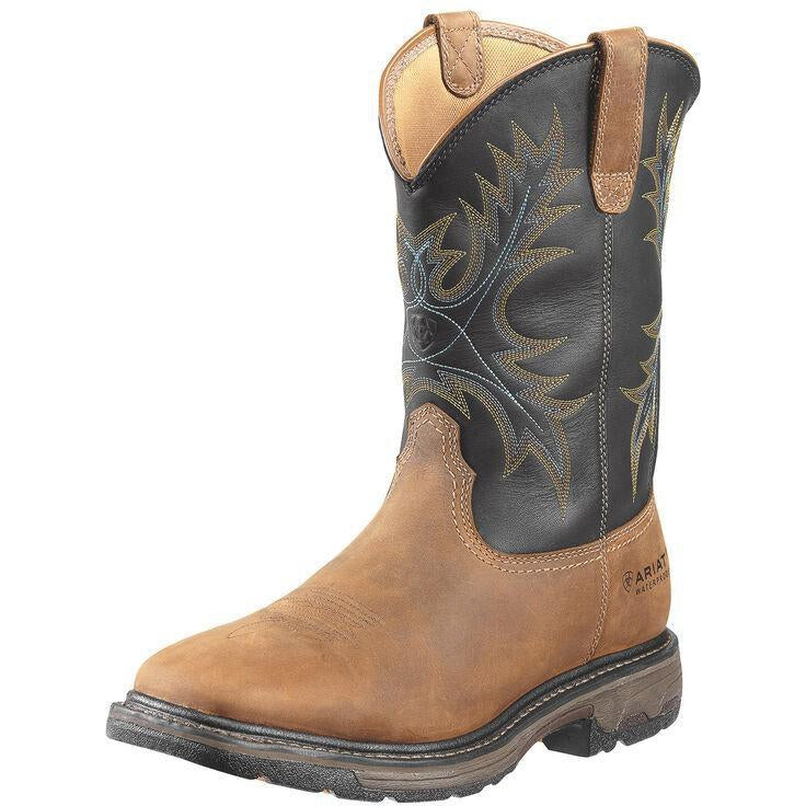 Ariat Men's WorkHog 11" Wide Square Steel Toe Waterproof Work Boot - Aged Bark - 10010133 7 / Medium / Brown - Overlook Boots