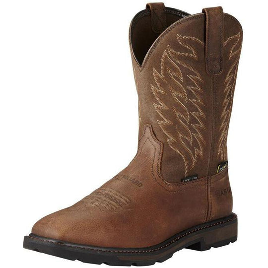 Ariat Men's Groundbreaker 10" Wide Square Steel Toe Waterproof MetGuard Work Boot - Brown - 10020063 7 / Medium / Brown - Overlook Boots