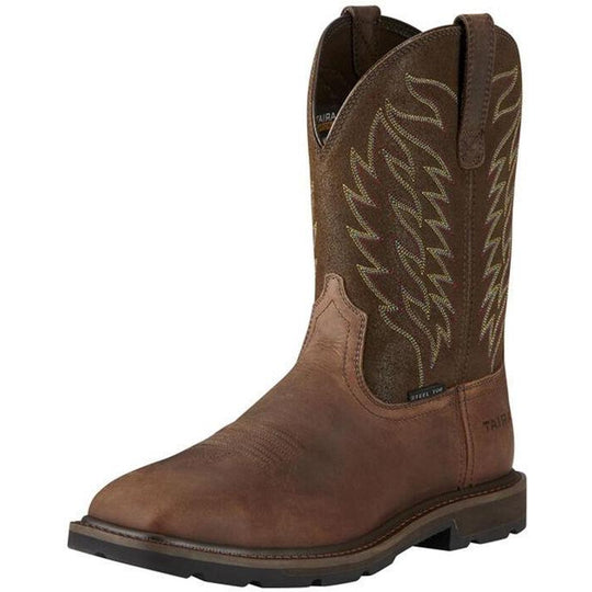 Ariat Men's Groundbreaker 10" Square Steel Toe Western Work Boot - 10021108 7 / Medium / Brown - Overlook Boots