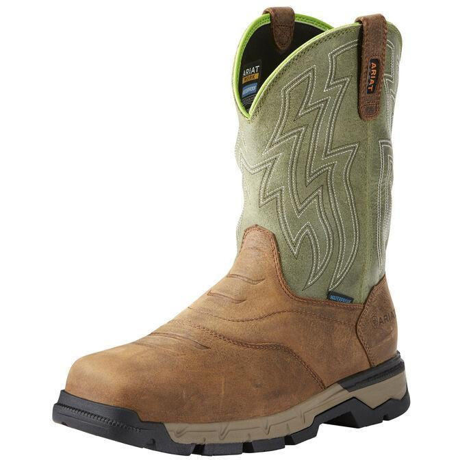 Ariat Men's Rebar Flex 10" Soft Toe Waterproof Western Work Boot - Rye Brown - 10021485 7 / Medium / Brown - Overlook Boots