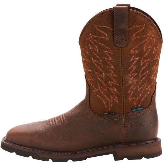 Ariat Men's Groundbreaker 10" Wide Square Steel Toe Waterproof Work Boot - Dark Brown - 10024992 - Overlook Boots
