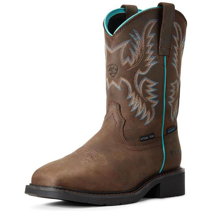 Ariat Women's Krista 9" Steel Toe Waterproof Work Boot - Dark Brown - 10029516 5.5 / Medium / Brown - Overlook Boots