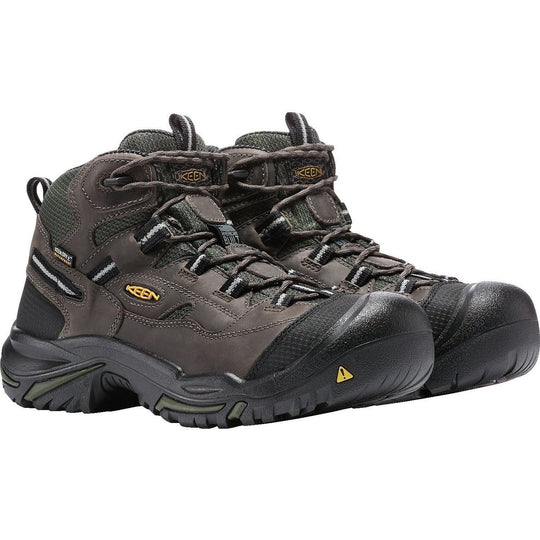 Keen Utility Braddock Mid Bota de Trabajo para Hombre, Impermeable, Punta de Acero, Fabricada en EE. UU. - Gargoyle/Forest Night - 1011243