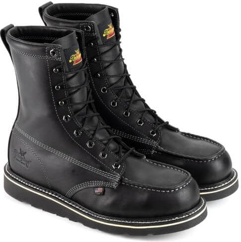 Thorogood Men's American Heritage Midnight 8" Steel Toe USA Made Wedge Work Boot - 804-6208 7 / Medium / Black - Overlook Boots