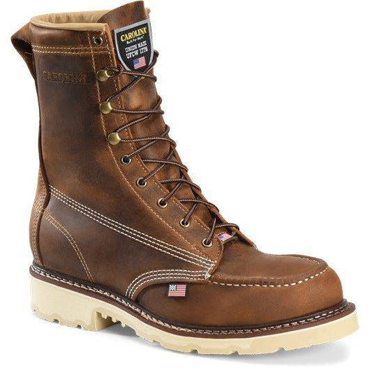 Carolina Men's Ferric USA Made 8" Steel Toe Moc Toe Work Boot - Brown - CA7516 8 / Medium / Brown - Overlook Boots