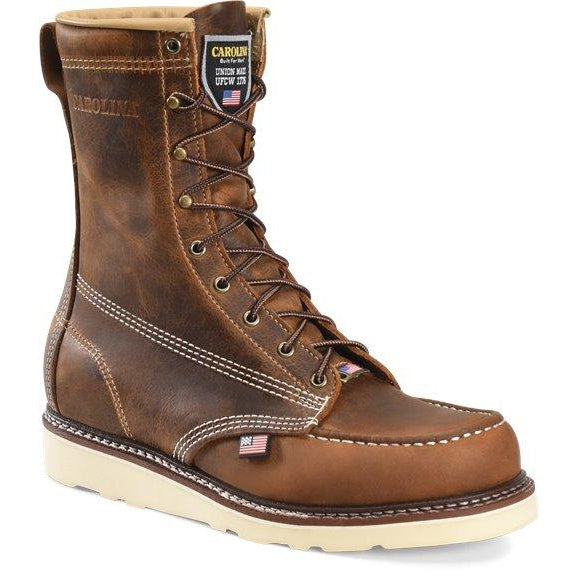 Carolina Men's Domestic 8" Soft Toe Moc Toe Wedge Work Boot - Brown - CA8012 8 / Medium / Brown - Overlook Boots