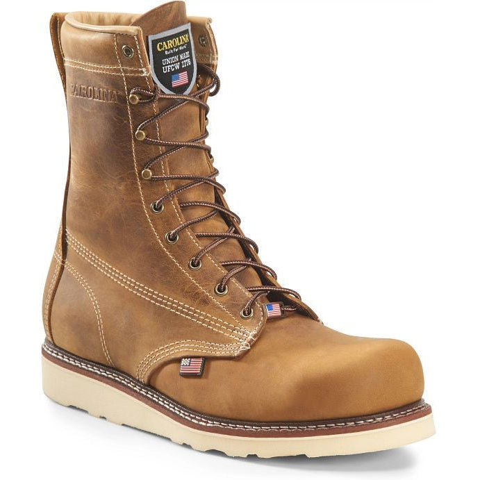 Carolina Men's Amp USA 8" Steel Toe Slip Resistant Work Boot -Brown- CA7505 - Overlook Boots