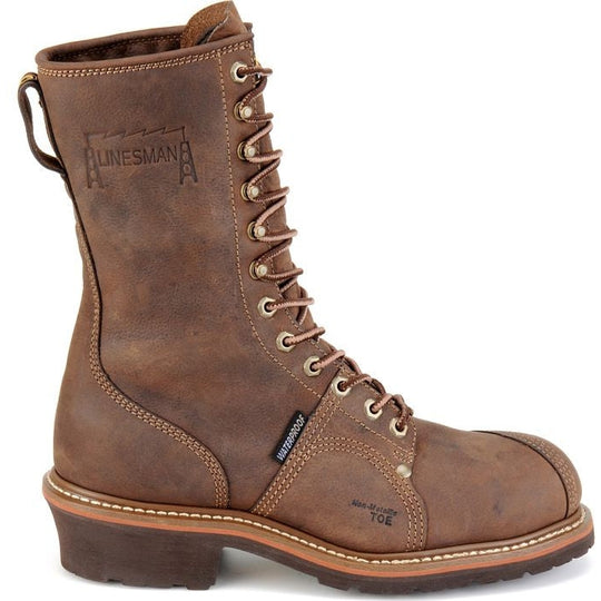 Carolina Men's Linesman 10" Soft Toe Waterproof Slip Resistant Work Boot -Brown- CA904 - Overlook Boots