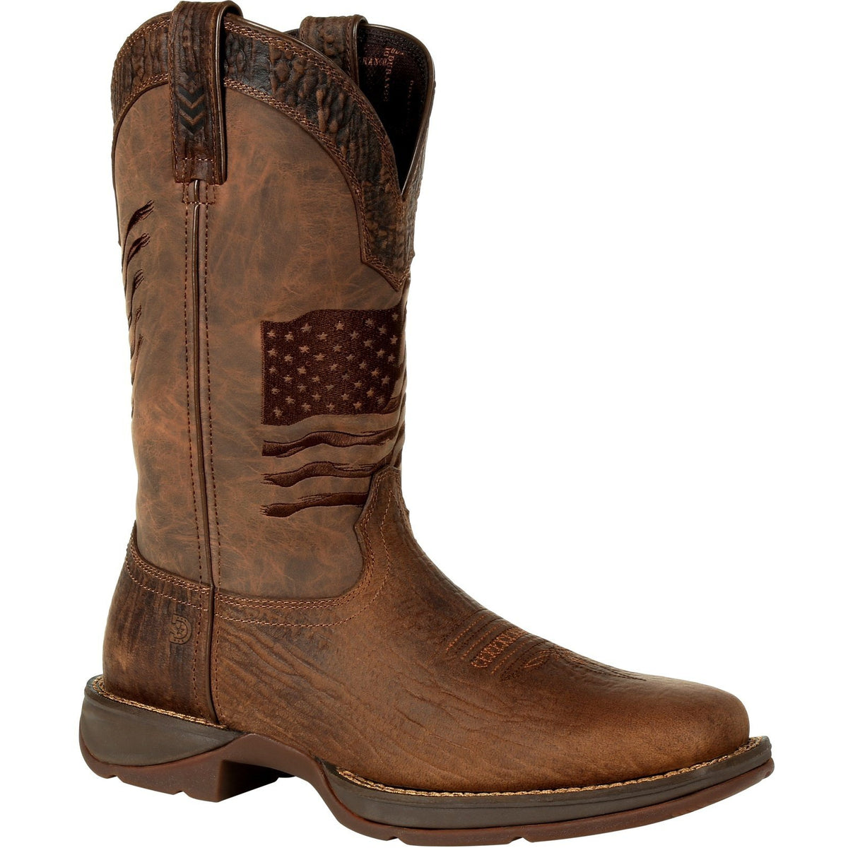 Durango Men's Rebel Distressed Flag Embroidery 12" Square Toe Western Boot - Acorn - DDB0314 7 / Medium / Brown - Overlook Boots