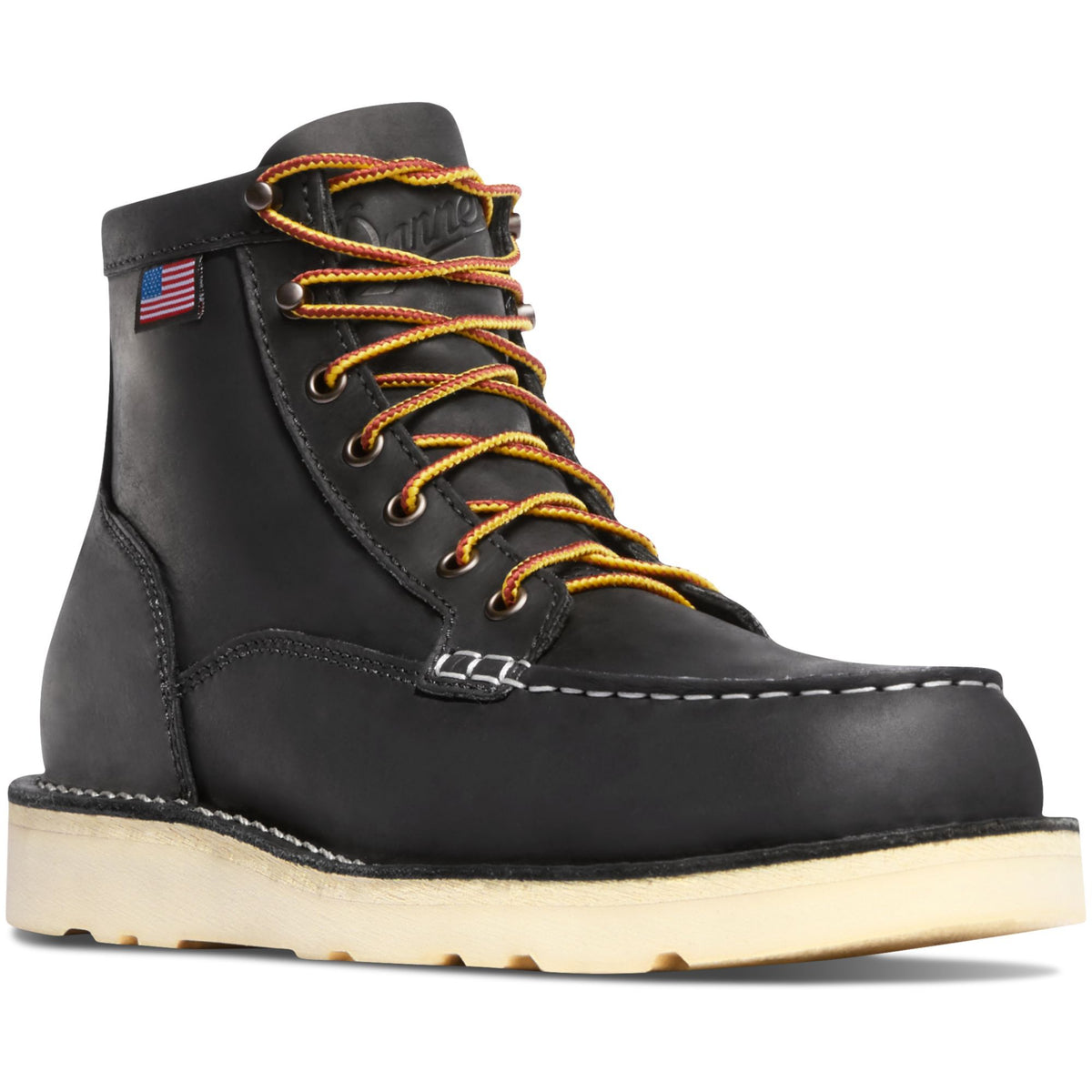 Danner Men's Bull Run USA Made 6" Moc Steel Toe Wedge Work Boot Black 15569 7 / Medium / Black - Overlook Boots